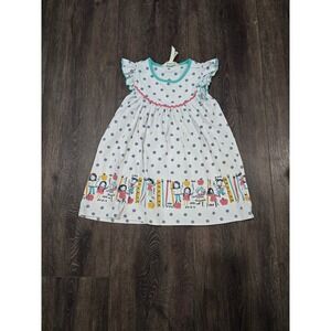 Matilda Jane Girls Back to School Polka Dot Flutter Sleeve Dress Size 4 White